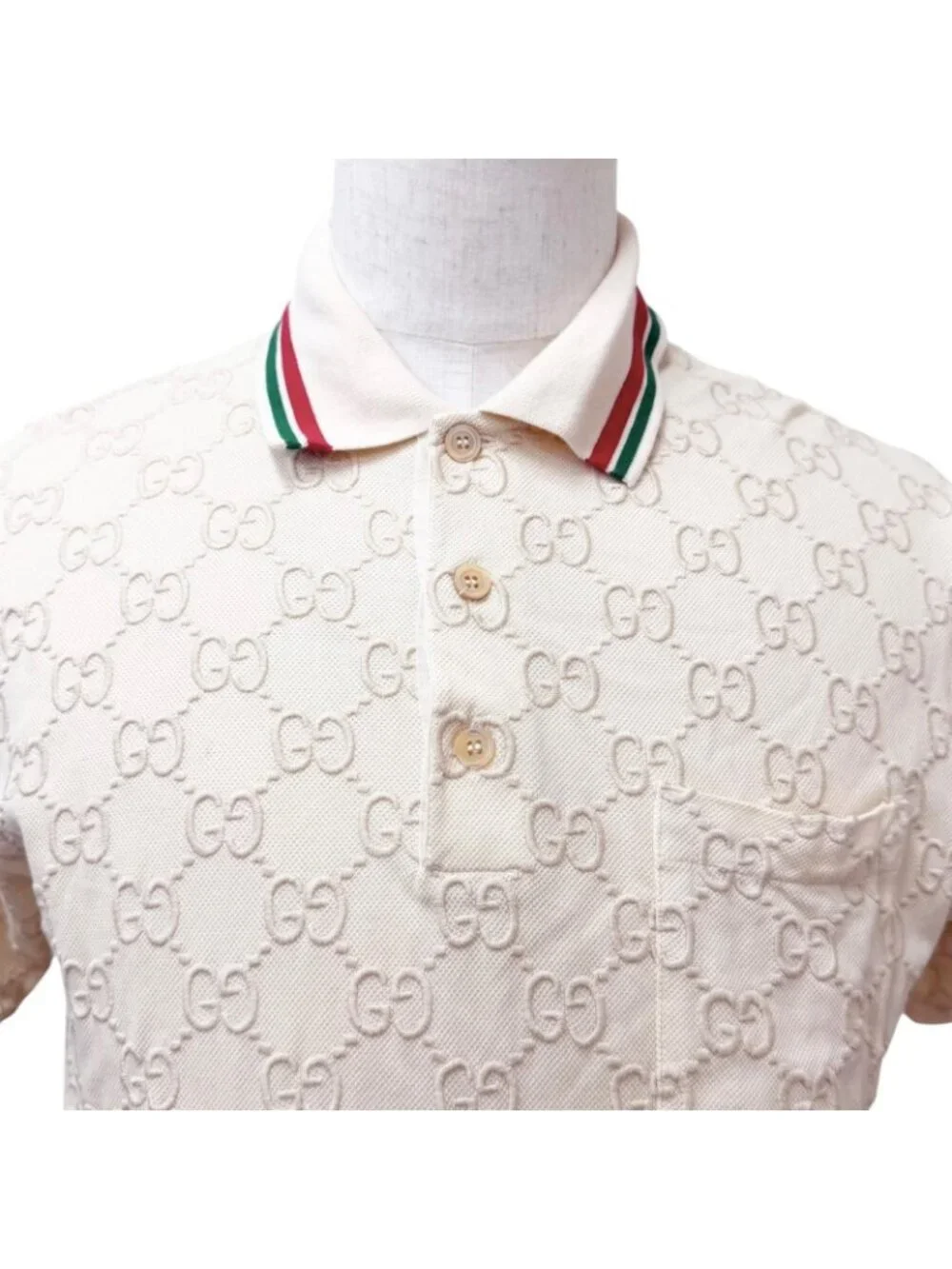 Gucci Web Stripe GG Cotton Pique Short Sleeve Polo Shirt Top Ivory XS
